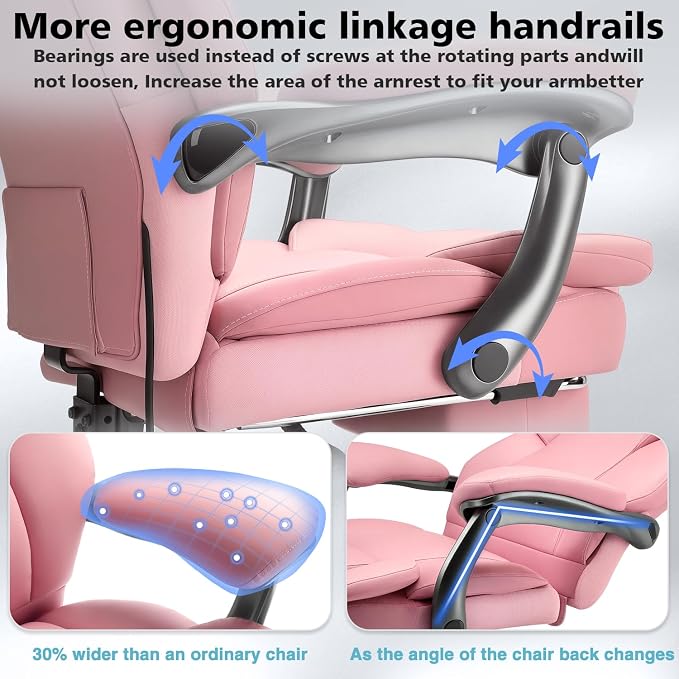 WAILOR 600lbs Big and Tall Office Chair for Heavy People,Heavy Duty Comfy Executive Office Desk Chair with Adjustable Lumbar Support,High Back Reclining PU Leather Computer Chair (Classic, Pink)