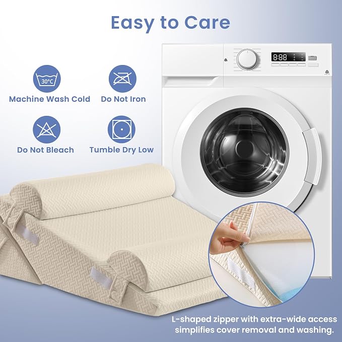 Sasttie Adjustable Wedge Pillow Set for After Surgery, Beige | 2PCS Bed Wedge Pillow Headboard with Memory Foam Neck Cushion, for Acid Reflux, Sleeping, Neck & Back Support