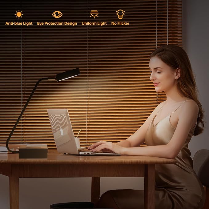 LED Desk Lamp with Wireless Charger,Industrial Table Lamp with 2 USB Charging Ports,Modern black table lamp,Adjustable lamp Head,Button Switch,Suitable for Bedroom Living Room Office,Study Black