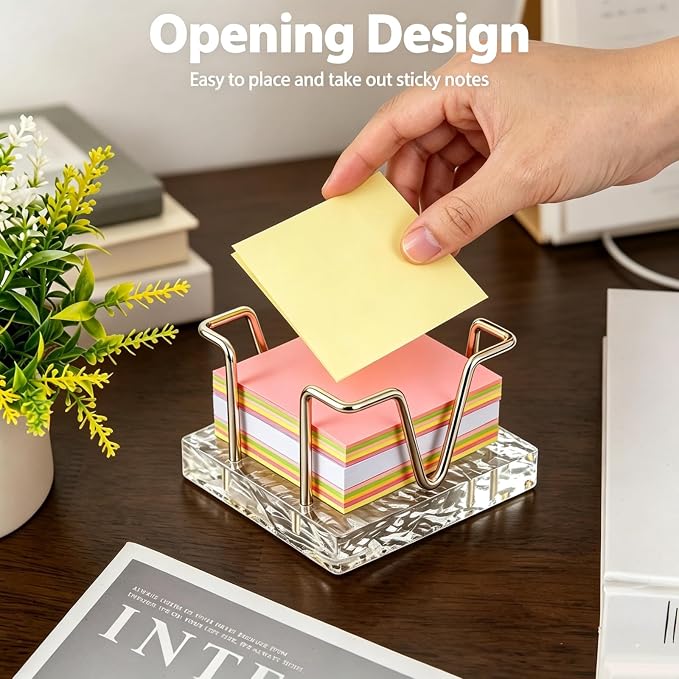 Sticky Note Holder, 3 x 3 inch Self Stick Note Pad Holder, Post It Note Dispenser Desk Accessories for School and Office Desk Organizer, Silver & Clear Acrylic