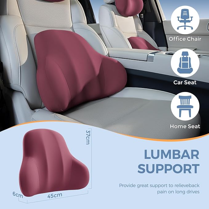 BABUR Ergonomic Memory Foam Lumbar Support Pillow for Car, Back Pain Relief | Ergonomic 100% Memory Foam, Back Pain Relief, Comfort Lower Back Support for Office Chairs, Car Seat, Wheelchair