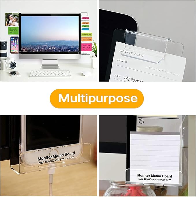Monitor Memo Boards for Computer, Set of 2 (Left & Right) Multifunction Acrylic Screen Message Reminder Pad Side Panels Phone Holder - Utility Organizer for Office Desktop, Gift of 1 Pack Sticky Notes