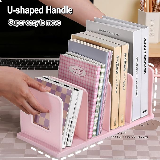 Lemical 4-Section Vertical Desk Organizer, Detachable Desktop File Sorter, Document & Magazine Holder for Office, Home, School & Dorm (Pink)