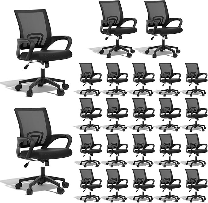 Ergonomic Mesh Office Chair, Heavy Duty 330 Lb Capacity 24 Pack, Black | Mid-Back Desk Chair, Rolling Wheel, Breathable Mesh Backrest & Lumbar Support, Adjustable Height, Sponge Seat for Home Office