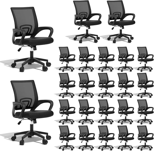 Ergonomic Mesh Office Chair, Heavy Duty 330 Lb Capacity 24 Pack, Black | Mid-Back Desk Chair, Rolling Wheel, Breathable Mesh Backrest & Lumbar Support, Adjustable Height, Sponge Seat for Home Office