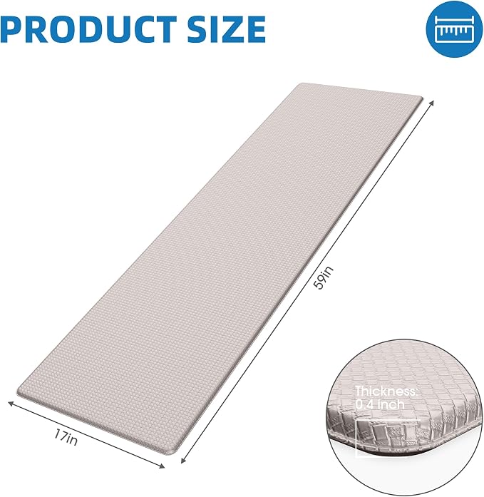 Kitchen Mats for Floor, Extra Long Anti-Fatigue Kitchen Rug, Ivory | Cushioned Comfort,Non-Slip Backing,Waterproof Surface,Soft Underfoot,Easy Clean,Kitchen Sink,Laundry Room,Standing Desk