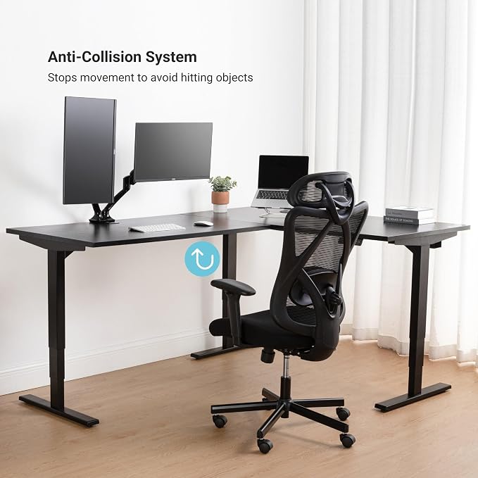 Progressive Desk Stand Up Height Adjustable Electric Standing Desk - L Shaped 90" x 72" Corner 3 Stage Rising Workstation Large Executive Table - Black Frame, Ebony Oak Top
