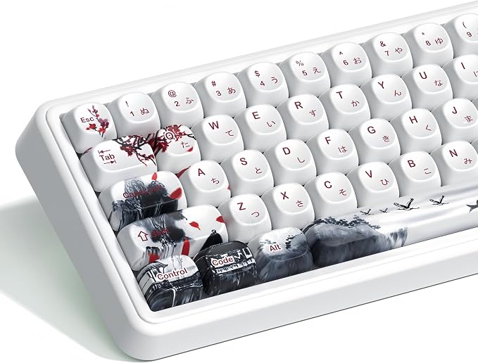 dagaladoo White Japanese PBT Keycap Set,Cherry Blossom MOA Profile Keycaps Full Set,Dye-Sub 134-key Custom Keyboard Key caps for 100% 75% 65% 60% TKL US Layout Mechanical Keyboard