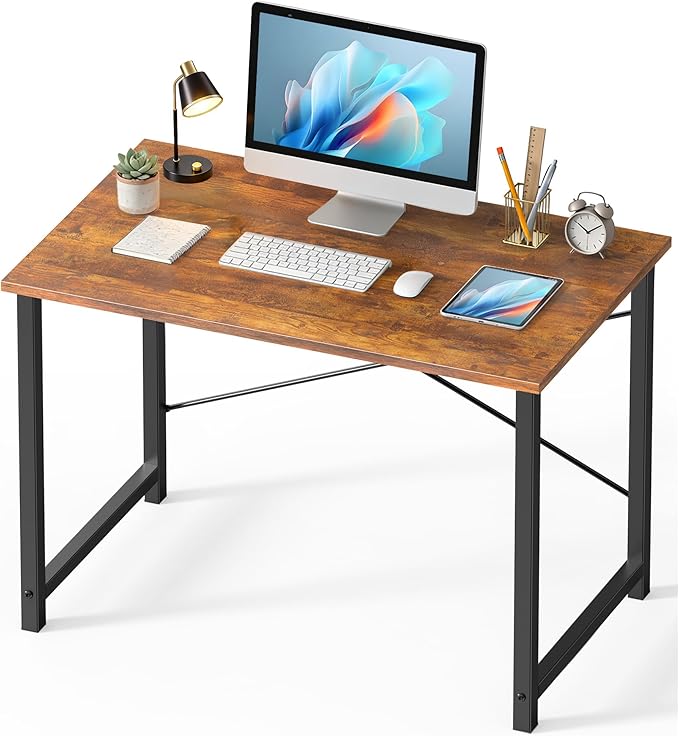 OLIXIS 40 Inch Computer Home Office Desk for Small Spaces, Writing Work Study Student Bedroom Table with Metal Frame, Sturdy Durable Design with Easy Assembly, Modern Rust
