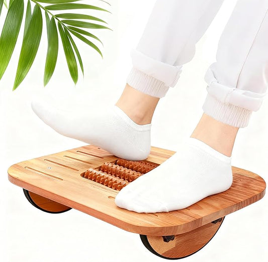 Foot Rest for Under Desk at Work, Ergonomic Wood Foot Stool with Roller Massager for Enhanced Circulation & Comfort - Pain Relief for Home Office Work