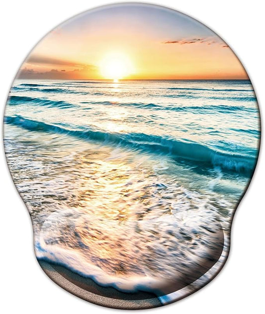 Mouse Pad with Wrist Support, Ergonomic Mouse Pad with Memory Foam Wrist Rest Cushion, Non-Slip Rubber Base Gaming Mice Pad for Home Office Computer Laptop, Beach
