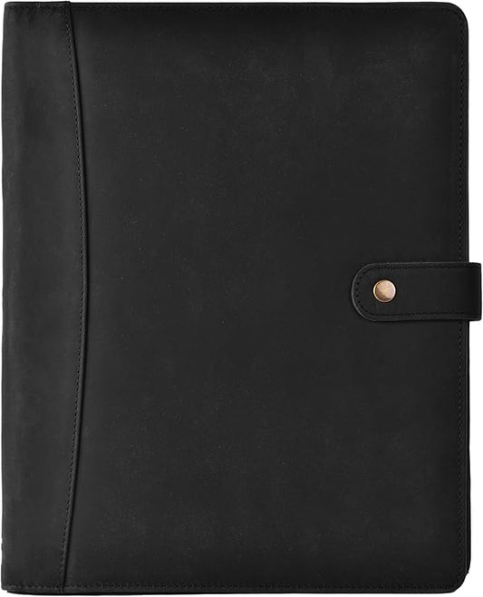 Leather Village Leather Portfolio Organizer - Professional Business Padfolio for Men & Women - Stylish Document Card Holder, Resume Folder, Folio for A4/Letter Size Writing Legal Pad, Black