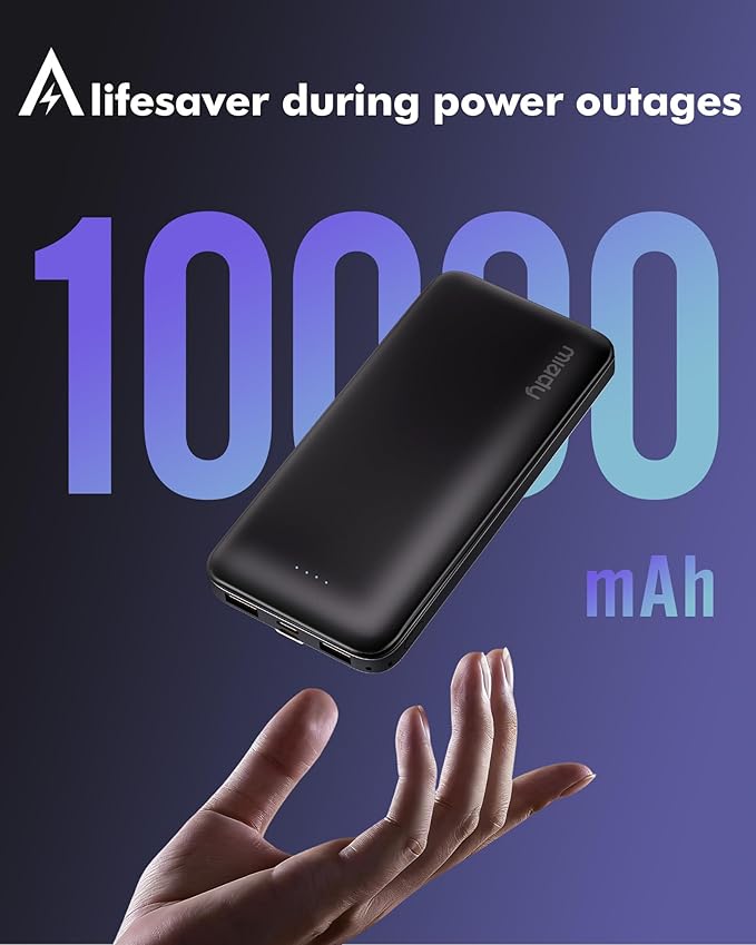Miady 2-Pack Portable Charger, Slim 10000mAh Power Bank Travel Battery Pack | Dual USB丨3 Outputs 2 Inputs丨for Backpack Travel Camping丨Slim丨Compatible with iPhone Android etc丨Flight-Safe丨37Wh丨Blue+Pink
