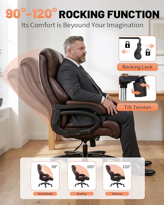 800lbs Executive Chairs, Executive Desk Chairs with Adjustable Lumbar Support, Office Chair for Heavy People, Heavy Duty Office Chair with Quiet Rubber Wheel and Extra Wide seat