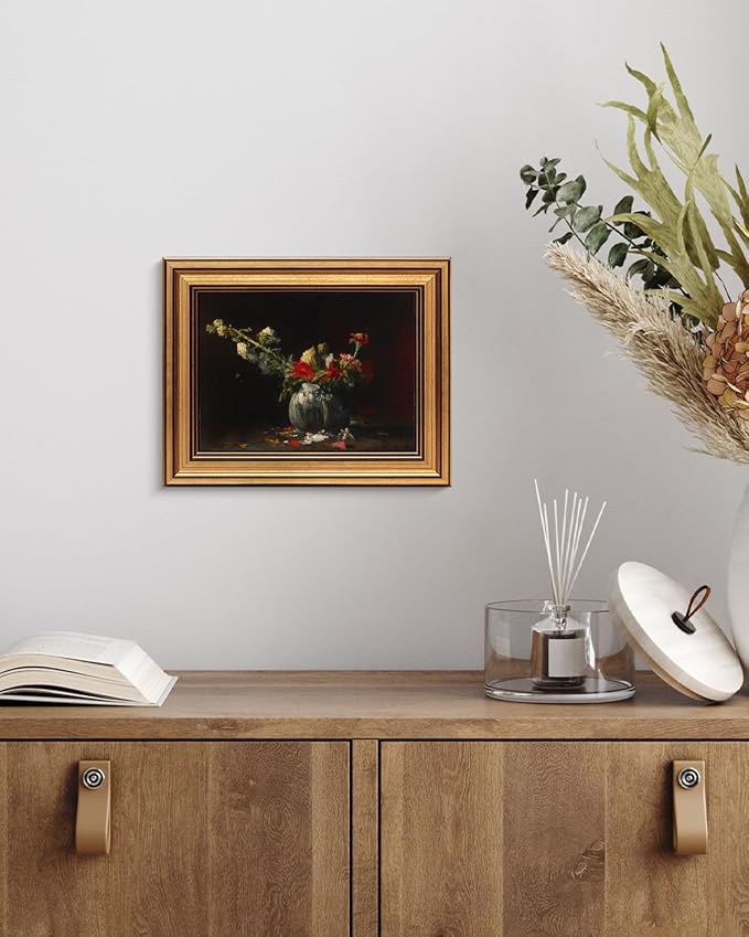 HUARCEY Gold Framed Vintage Wall Art for Living Room, Flowers Painting Prints Shelf Decor for Kitchen, Aesthetic Bedroom Wall Art, Autumn Gifts for Friends or Family - Fading 10L x 8W