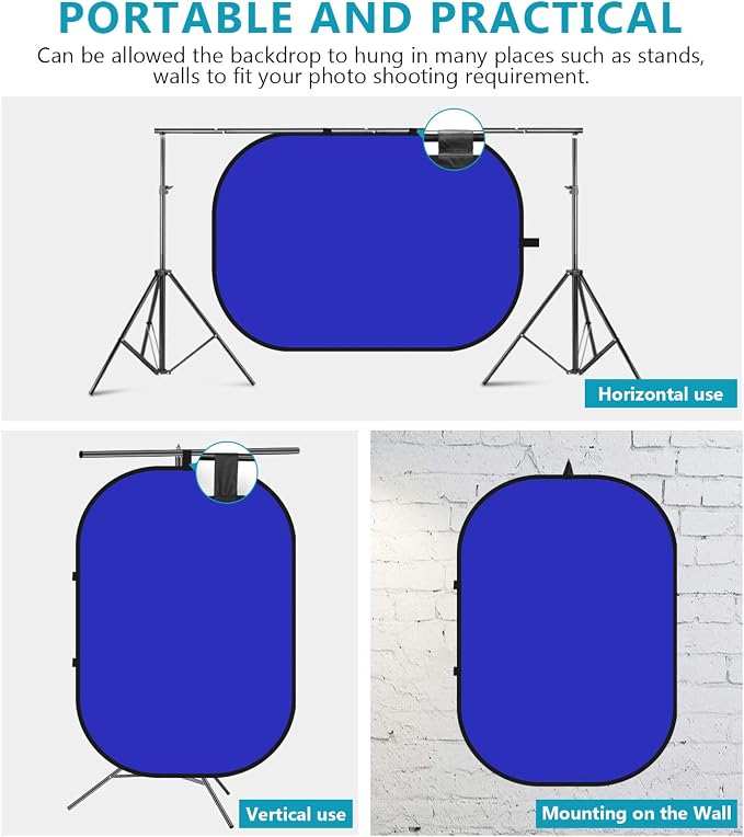 NEEWER Chromakey Backdrops, Double-Sided Blue and Grey Screen, 2 in 1 Foldable and Reversible Background for Photography, Gaming and Live Streaming, 5 x 6.6 inches/1.5 m x 2 m (Blue/Grey)