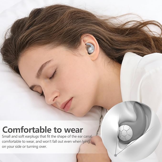 Noise Cancelling Ear Plugs for Sleeping - Grey Comfortable Reusable Silicone Earplugs for Sleep 24dB Noise Reduction Snoring and Studying Travel Concerts Hearing Protection with 3Tips and Storage Box