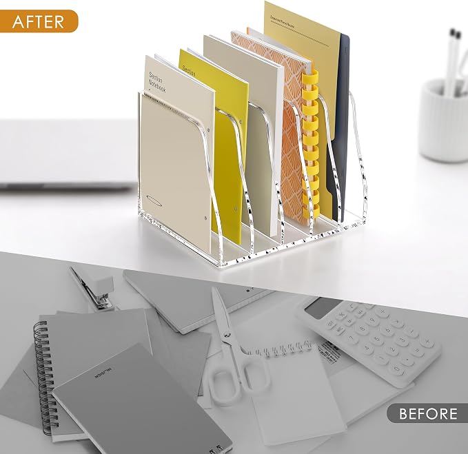 SANRUI Acrylic Desk Magazine Holder File Organizer Sorter,5 Slot Clear | B5 Size, Vertical Workspace Document Sorters, Folder Rack for Office Accessories Organization Storage