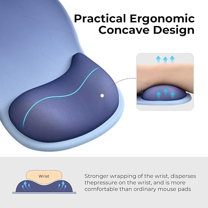 EooCoo Ergonomic Mouse Pad with Gel Wrist Rest Support Middle Concave Design, Relieve Wrist Pain Mousepad, Non-Slip Base for Laptop, Computer, Office Desk Accessories, Carpal Tunnel Syndrome Navy Blue