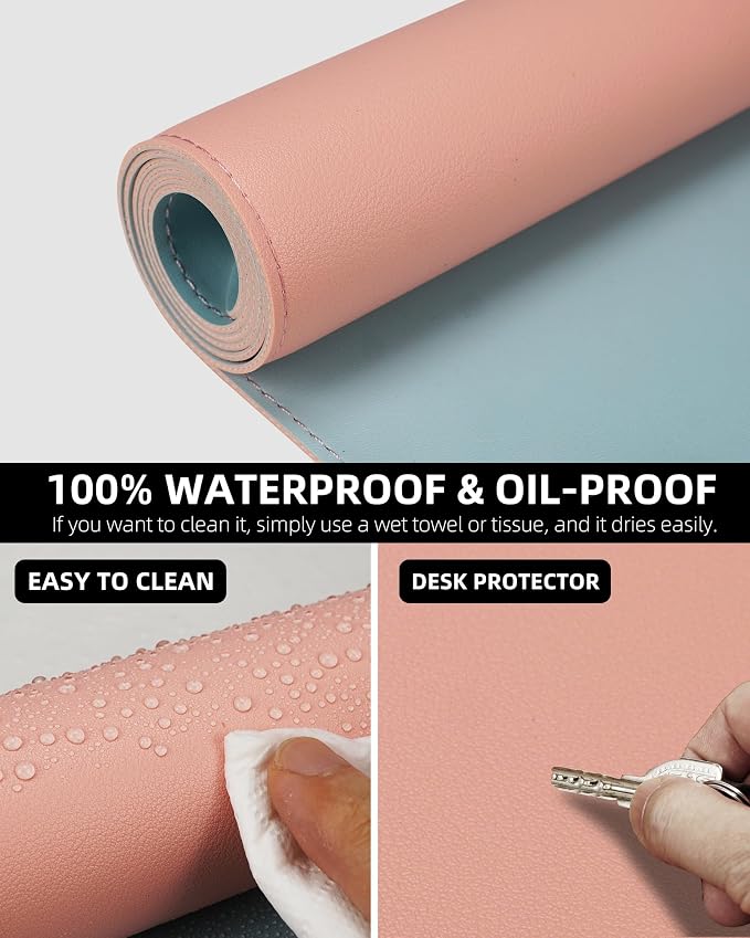 Large Desk Mat - 47.2"x23.6"Double-Sided Desk Pad Protector,Large Desk pad, Leather Desk Pad for Keyboard and Mouse,Mouse Pad for Office or Home Workspace(Pink Light Blue)