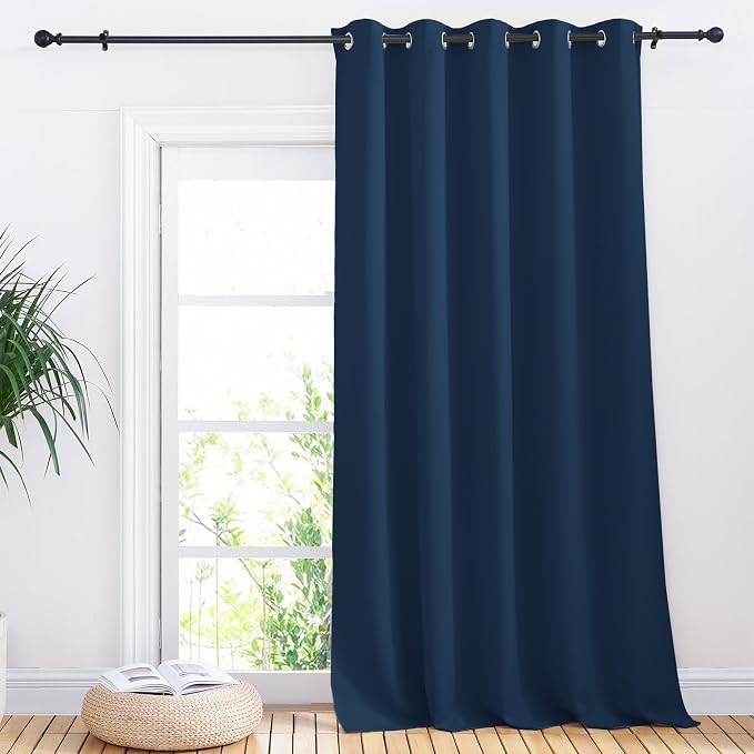 NICETOWN Sliding Door Curtains, Wide Thermal Blackout Patio Door Curtain Panel, Moroccan Blue, W70 x L95, Sliding Door Drapes/Draperies with Grommet Top