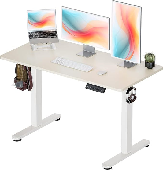 Okin Standing Desk Electric Adjustable Computer Whole Piece Stand up Desk Office Gaming Home Office Memory Desks 48x24 inches Cream Brown