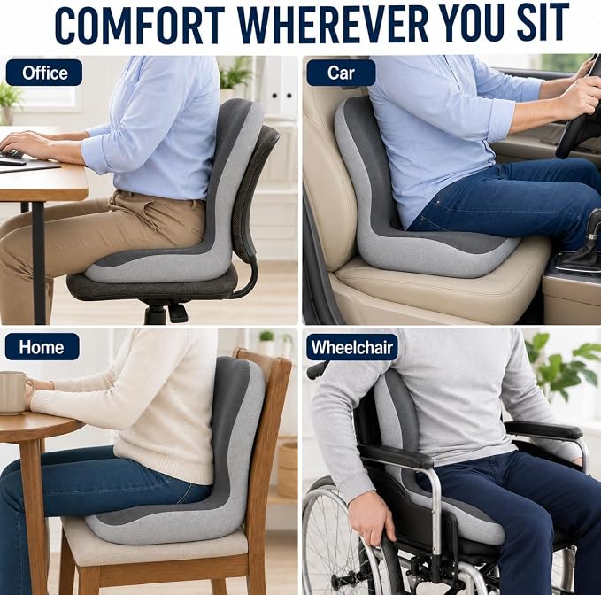 Ergonomic Memory Foam Seat Cushion for Tailbone Pain Relief, Suitable for Office Home Chair, Car and Wheelchair (Black(Oversized))