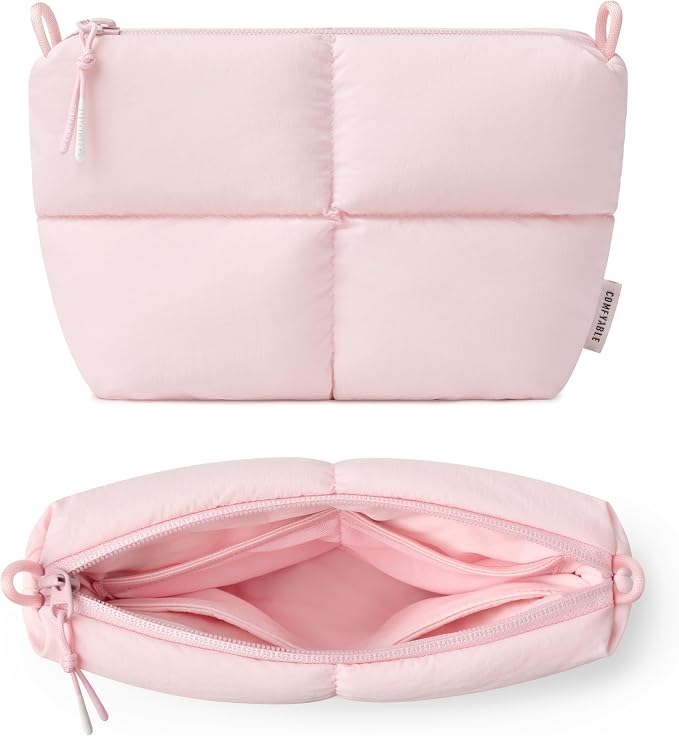 Comfyable Puffy Electronics Organizer Travel Case, Cute Tech Pouch for Women Men, Cable Storage Bag for Charger, Phone, Power Bank, Cord, Compact Tech Accessories Pouch, Light Pink