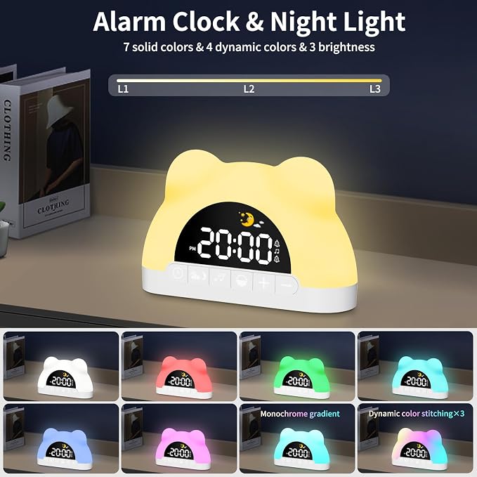 Wake Up Night Light Alarm Clock, Colorful LED Desk Clock, Gift for Kids