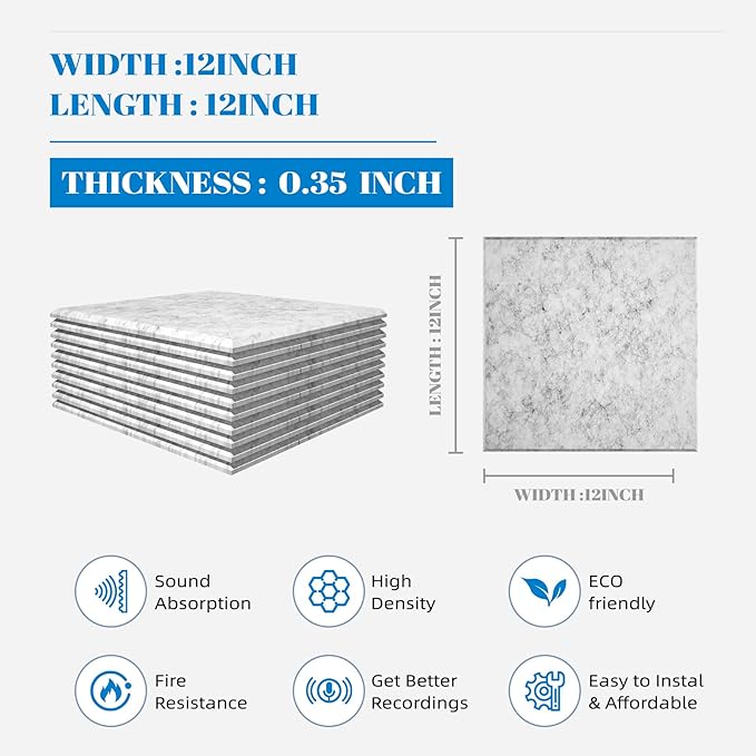 15 Pack Self-Adhesive Sound Proof Foam Panels for Walls, Acoustic Panels 12" x 12" x 0.35" High Density Y-Lined Sound Absorbing Tiles, Flame-Retardant, Peel & Stick(Gray)