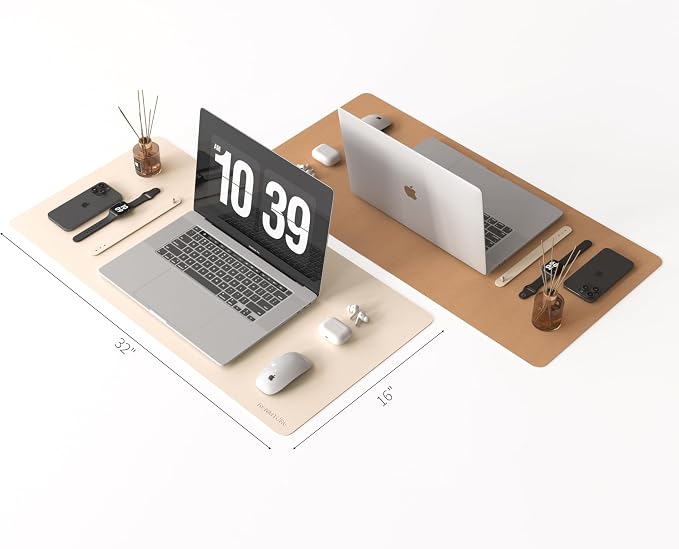 RENMTURE Desk Pad, Cork & PU Leather Desk Mat, Large Mouse pad, Non-Slip Desk Protector and Blotter, Waterproof Writing Pad, Desk Accessories and Organizers for Home Office (Apricot,32"x16")