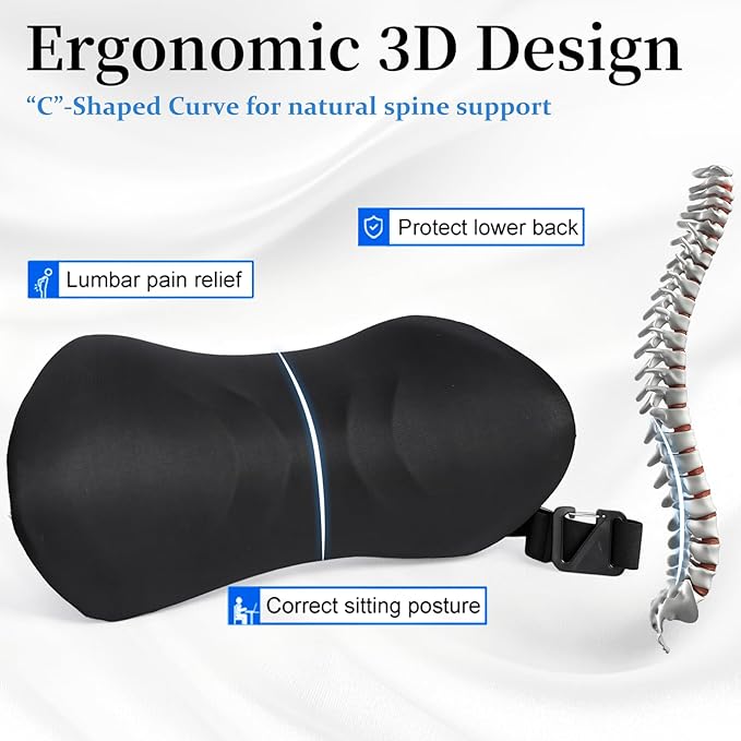 Lumbar Support Pillow for Office Chair - Lumbar Pillow for Car - Ergonomic Lumbar Support Pillow for Car Back Support Cushion
