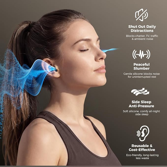 Jet Black Ear Plugs for Sleeping, 28dB Soft Silicone Earplugs for Side Sleepers, Reusable Washable Noise Reduction Ear Plugs for Travel, Rest & Focus, 4 Sizes
