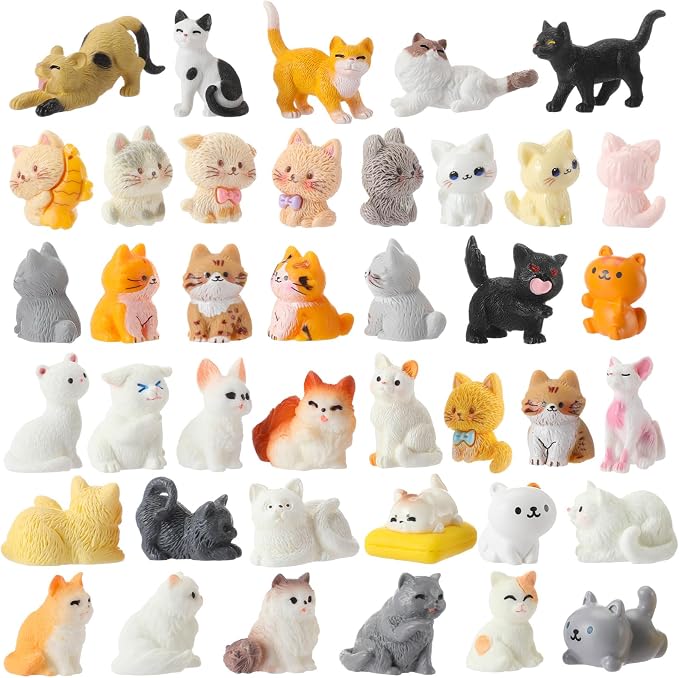 Giegxin 40 Pcs Mini Cat Statue Resin Charms Mixed Kitten Animal Figures Micro Landscape Accessories Cute Embellishments Bulk for DIY Craft Jewelry Making