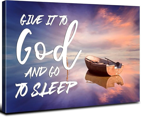 Canvas Wall Art For Bedroom Christian Quote Sayings Wall Decor Give It To God And Go To Sleep Sign Canvas Prints Picture Stretched Framed Artwork for Living Room Office Kitchen Home Decoration 16x24''