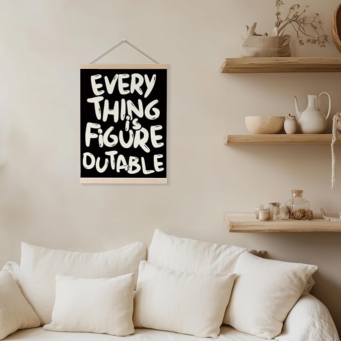 YQDEJ Everything is Figureoutable Black Inspirational Wall Art Poster Hanger Frame, Black Positive Affirmations Wall Decor, Motivational Wall Art for Home Office Classroom, 12x16 Inch