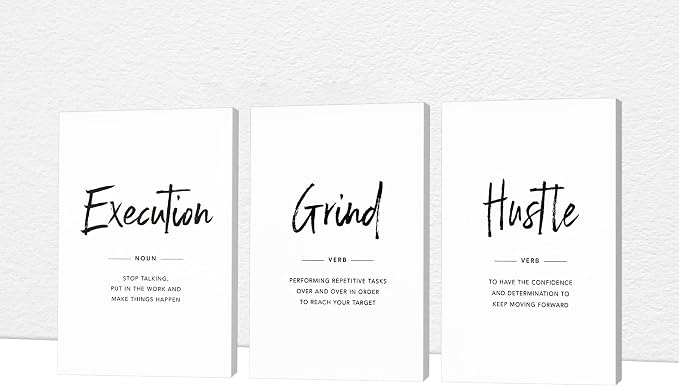 Office Wall Art - 3 Panel Motivational Wall Art, Inspirational Quotes Canvas Art for Home Office Wall Decor, Positive Quotes Wall Decor, Entrepreneur Grind Hustle Execution Poster Frame (20”x30”x3Pcs)