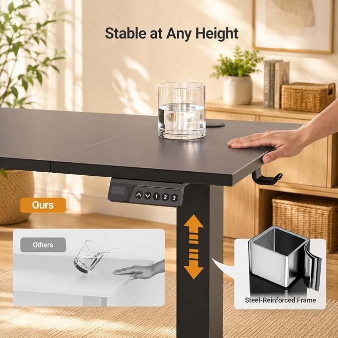 Claiks 48 x 24 Inch Black Electric Standing Desk | Adjustable Height, Sit Stand, 3 Memory Presets, Cable Management, Spacious Ergonomic, Home Office & Bedroom