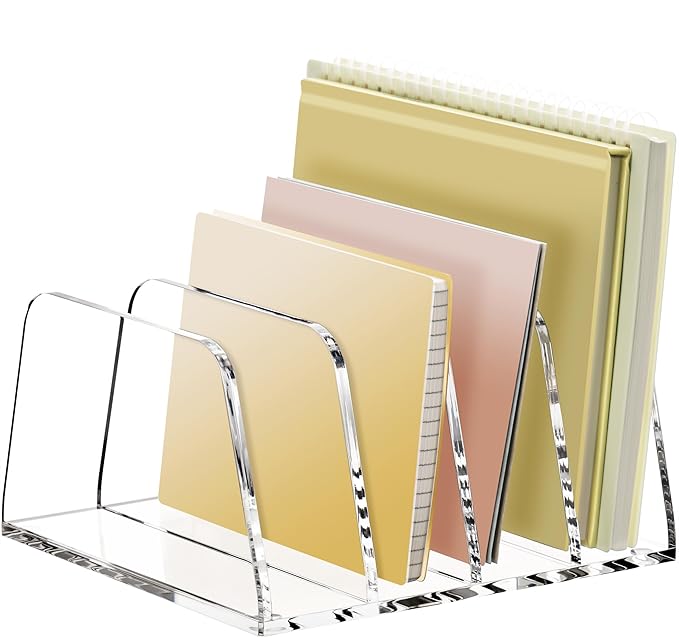 YUXUN Acrylic File Sorter,6.9"x6.6"x3.74",4 Sections Vertical Desk Organizer,Clear Mail Organizer File Holder Stand Rack Desk Accessories for Mail,Envelope,Letter,Notebook for Home/Office/Classroom