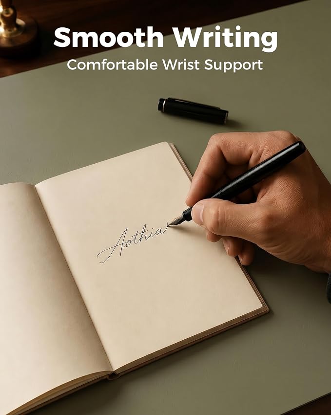 Aothia Dual-Sided Desk Pad - Leather Desk Mat, Natural Cork Desk Pad Protector, Large Mouse Pad for Desk, Waterproof Desk Blotter Pad, Desk Writing Pad for Office Work/Home, Olive Green (37.8"x17")