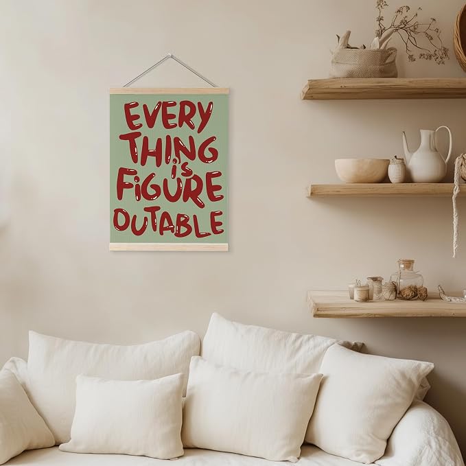 YQDEJ Everything is Figureoutable Red and Green Inspirational Wall Art Poster Hanger Frame, Positive Affirmations Christmas Wall Decor, Motivational Wall Art for Home Office Classroom, 12x16 Inch