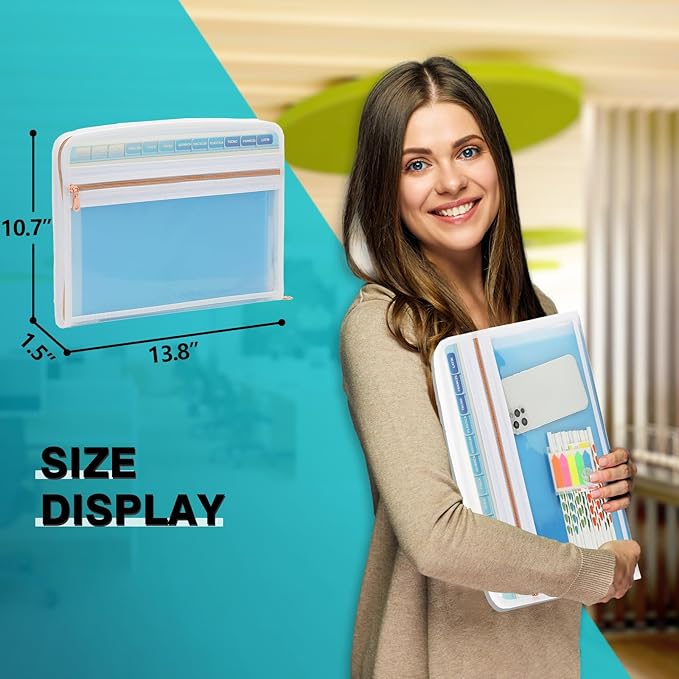 H4D 13 Pocket Expanding File Folder Organizer, Blue, 8.5-x-11-inch
