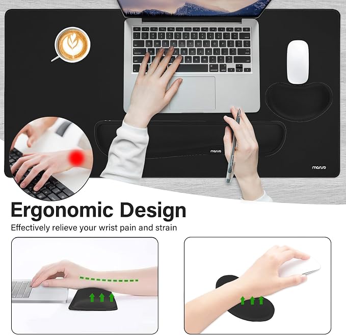 MOSISO Keyboard Mouse Pad Set, Gaming Mouse Pad&Keyboard Wrist Rest&Wrist Rest, Ergonomic Wristrests with Memory Foam Home Office Easy Typing Cushion Non-Slip Mousepad, Black