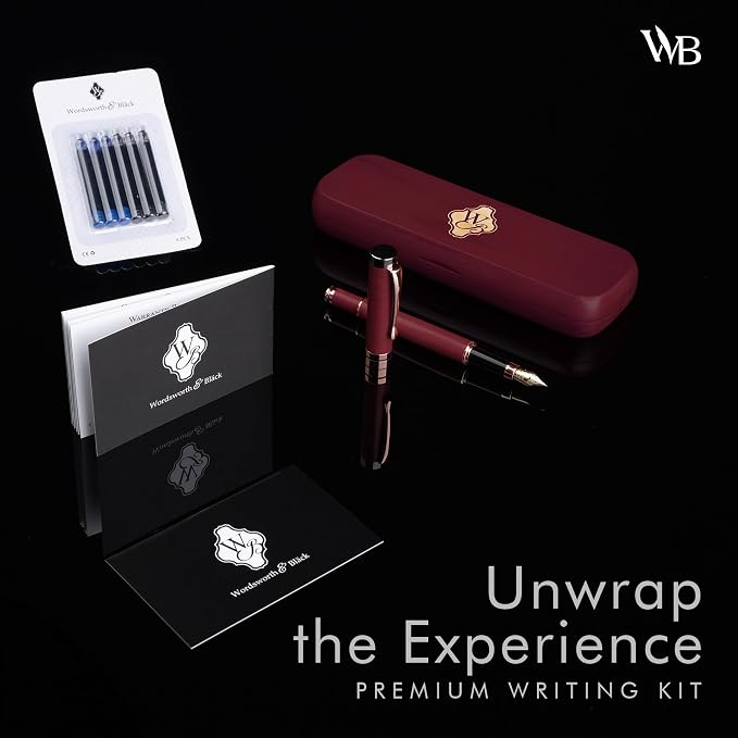 Wordsworth & Black Fountain Pen Set, Luxury Bamboo Wood - Fine Nib, Gift Case; Includes 6 Ink Cartridges, Ink Refill Converter -Journaling, Calligraphy; Drawing, Smooth Writing [Violet Wood]