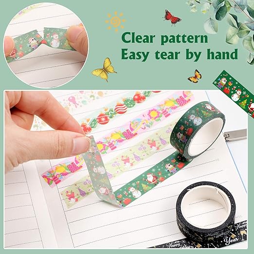 TaoBary 33 Rolls Washi Tape Set, 15 mm Holiday Washi Tape Set Seasonal Plaid Bohemian Colorful Vintage Cute for Card Wrapping Craft(Festive Style)