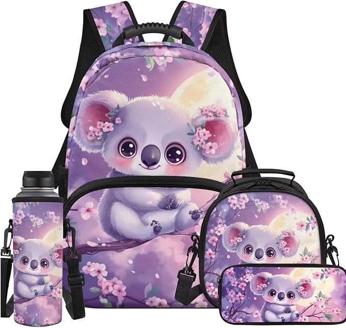 Ystardream Kawaii Koala Bookbag for Girls Backpack With Lunch Box Set 7th Grade Teens Student Elementary Prmary School Book Bag with Side Pocket for Water Sleeve Large Schoolbag Wear Resistant
