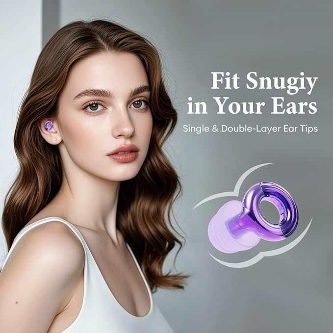 Noise Cancelling Ear Plugs 45dB – Reusable Silicone Earplugs for Sleeping, Snoring, Travel, Concerts & Work with 8 Eartips – Soft Comfortable Hearing Protection (Purple, One Size)