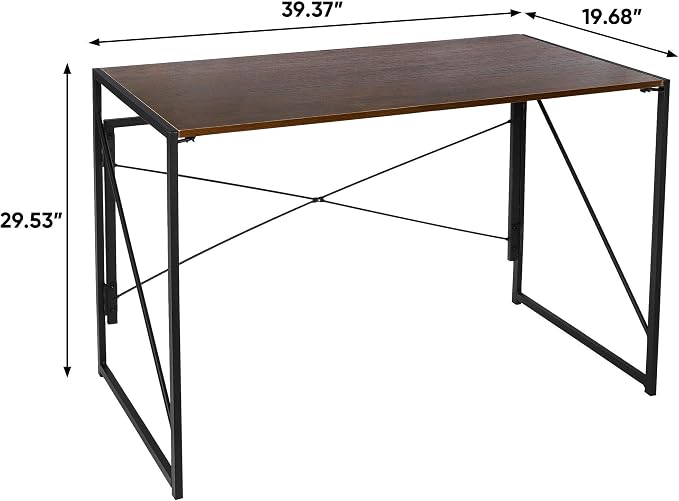 ZenStyle Folding Computer Desk, Writing Study Desks for Home Office, Corner Laptop Gaming Folding Table with Metal Frame, 39 Inches,Brown