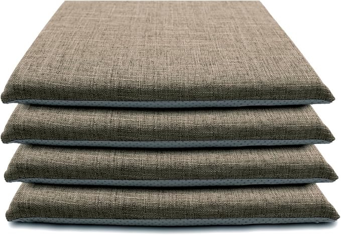 Lifup 4 Pack Chair Cushion Memory Foam Pads, Square Non-Slip Thick Dining Chair Cushions with Ties and Removable Cover for Home Office Restaurant Chair Pads Brown 16 x 16 Inch