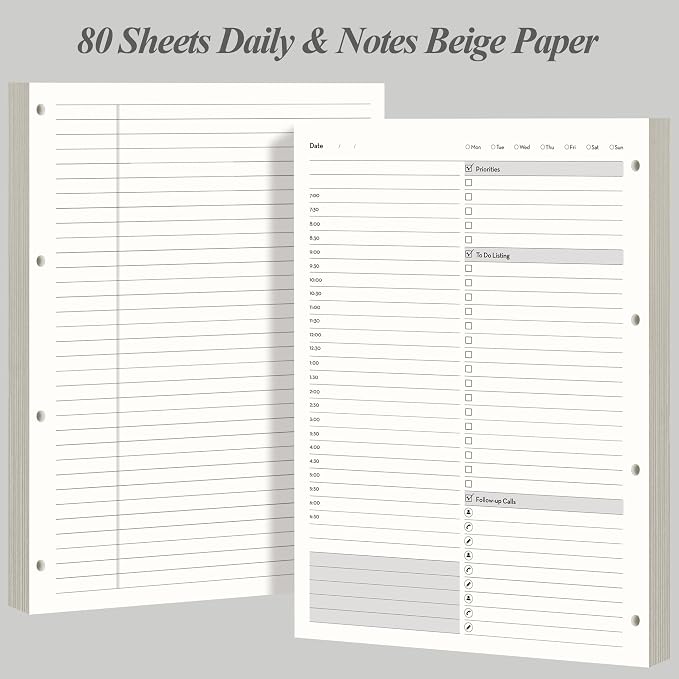 EMSHOI Undated Daily Planner - A4 Large To Do List Notebook Appointment Book for Productivity Time Management, with Hourly Planner Refills, Hardcover Binder Leather Journal - 240 Pages, 9.2x12